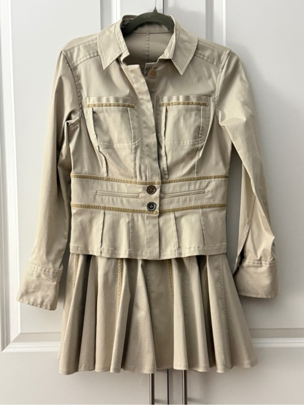 Charles Chang-Lima 2 Piece Skirt & Jacket Summer Suit Beige Tan Swing A Line 6&8